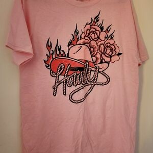 Pink Graphic T-Shirt with Cowgirl Hat Howdy Design